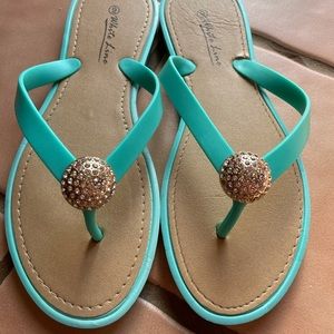 Teal sandal with rhinestones size 9